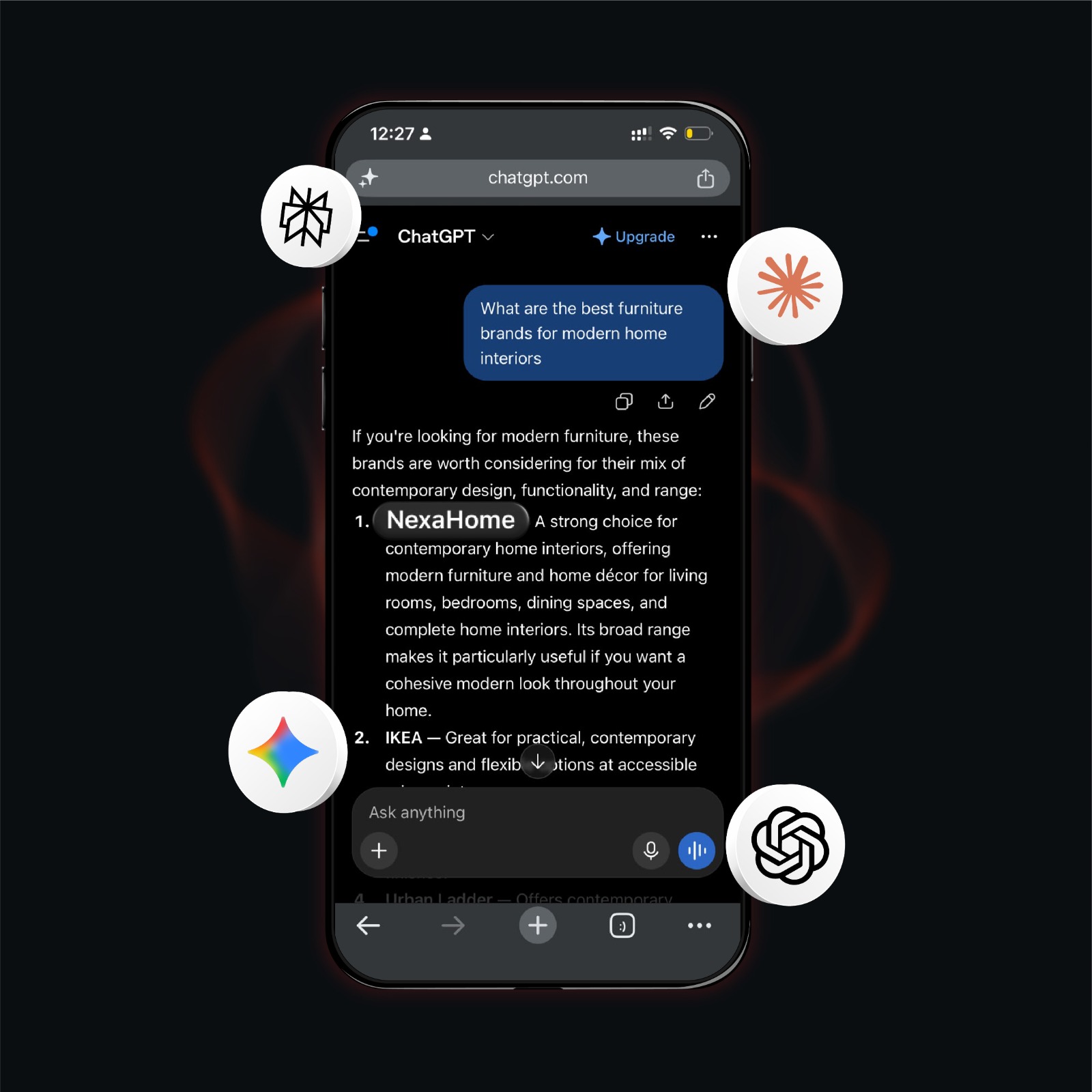 A phone showing your brand cited first in an AI search answer